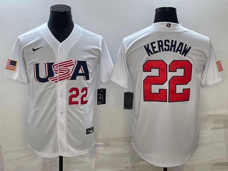 Men 2023 World Cub USA #22 Kershaw White Nike MLB Jersey6